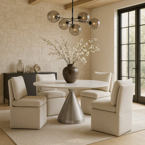Meridian Furniture Nelori Upholstered Dining Chair Linen Performance Fabric Solid Wood Frame Modern Room Beige 11097Beige-C