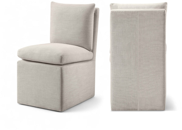 Meridian Furniture Nelori Upholstered Dining Chair Linen Performance Fabric Solid Wood Frame Modern Room Beige 11097Beige-C