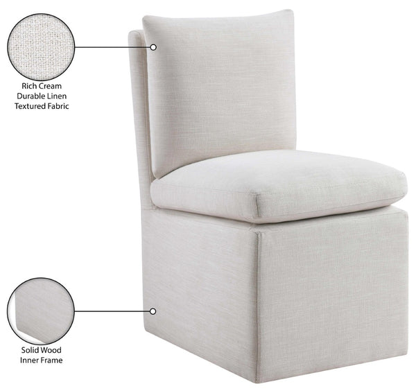 Meridian Furniture Nelori Upholstered Dining Chair Linen Performance Fabric Solid Wood Frame Modern Room Cream 11097Cream-C