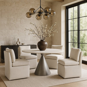 Meridian Furniture Nelori Upholstered Dining Chair Linen Performance Fabric Solid Wood Frame Modern Room Cream 11097Cream-C