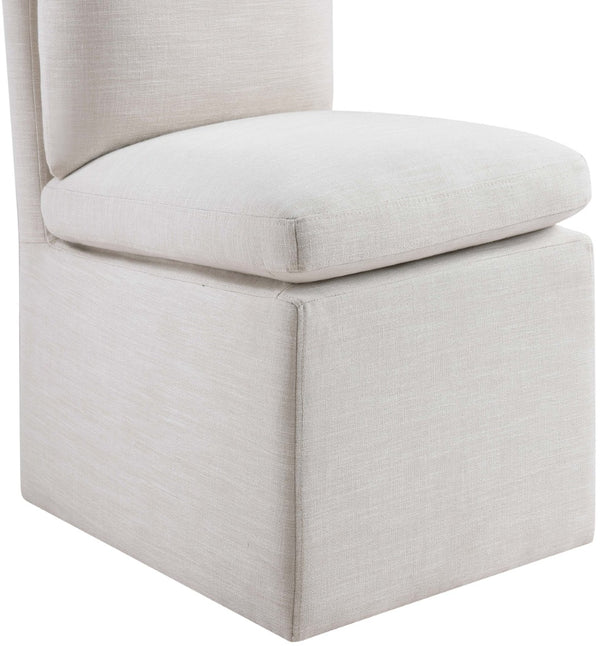 Meridian Furniture Nelori Upholstered Dining Chair Linen Performance Fabric Solid Wood Frame Modern Room Cream 11097Cream-C