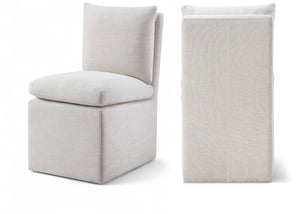 Meridian Furniture Nelori Upholstered Dining Chair Linen Performance Fabric Solid Wood Frame Modern Room Cream 11097Cream-C