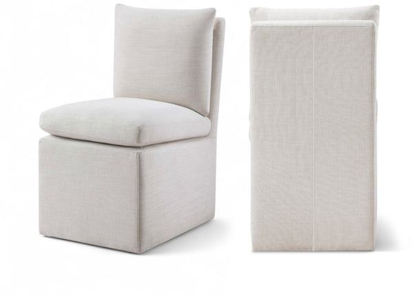 Meridian Furniture Nelori Upholstered Dining Chair Linen Performance Fabric Solid Wood Frame Modern Room Cream 11097Cream-C