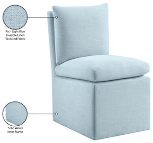 Meridian Furniture Nelori Upholstered Dining Chair Linen Performance Fabric Solid Wood Frame Modern Room Light Blue 11097LtBlu-C