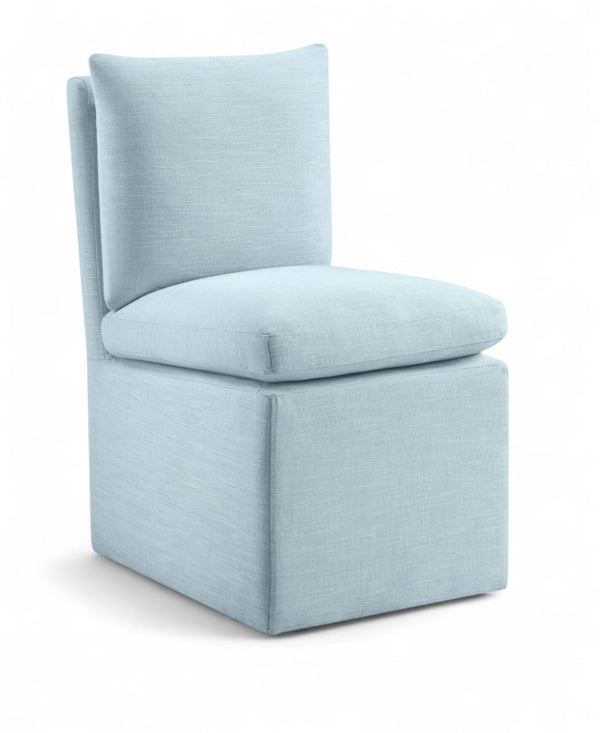 Meridian Furniture Nelori Upholstered Dining Chair Linen Performance Fabric Solid Wood Frame Modern Room Light Blue 11097LtBlu-C
