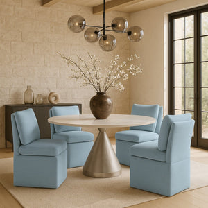 Meridian Furniture Nelori Upholstered Dining Chair Linen Performance Fabric Solid Wood Frame Modern Room Light Blue 11097LtBlu-C