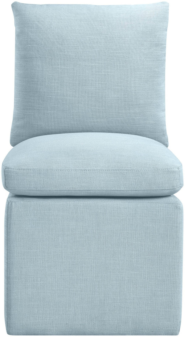 Meridian Furniture Nelori Upholstered Dining Chair Linen Performance Fabric Solid Wood Frame Modern Room Light Blue 11097LtBlu-C