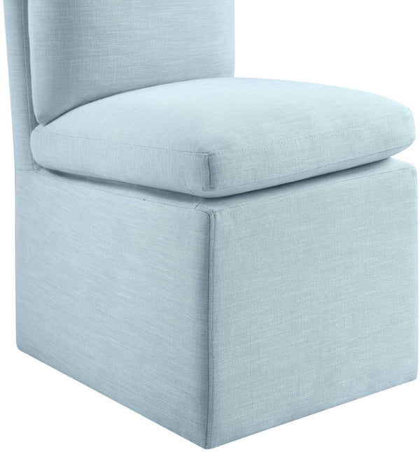 Meridian Furniture Nelori Upholstered Dining Chair Linen Performance Fabric Solid Wood Frame Modern Room Light Blue 11097LtBlu-C