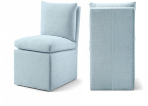 Meridian Furniture Nelori Upholstered Dining Chair Linen Performance Fabric Solid Wood Frame Modern Room Light Blue 11097LtBlu-C