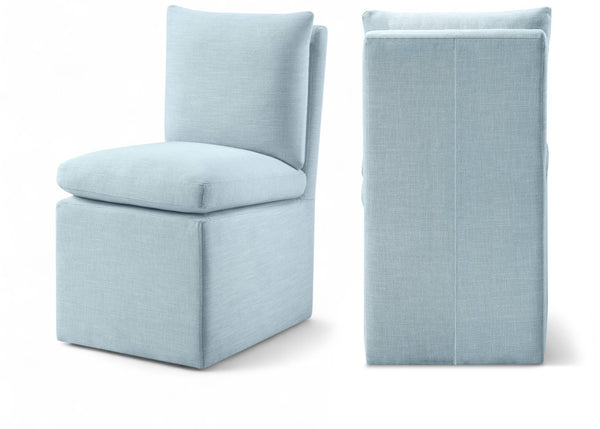 Meridian Furniture Nelori Upholstered Dining Chair Linen Performance Fabric Solid Wood Frame Modern Room Light Blue 11097LtBlu-C