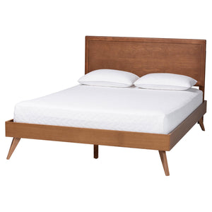 Baxton Studio Baxton Jiro Platform Bed - Mid-Century Modern Queen Frame With Inset Panel Headboard, Angled Legs, Adjustable Height And Underbed Storage Jiro-Ash Walnut-Queen