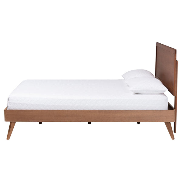 Baxton Studio Baxton Jiro Platform Bed - Mid-Century Modern Queen Frame With Inset Panel Headboard, Angled Legs, Adjustable Height And Underbed Storage Jiro-Ash Walnut-Queen