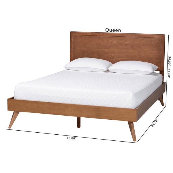 Baxton Studio Baxton Jiro Platform Bed - Mid-Century Modern Queen Frame With Inset Panel Headboard, Angled Legs, Adjustable Height And Underbed Storage Jiro-Ash Walnut-Queen