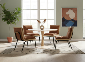 Meridian Furniture Viceroy Polyester Upholstered Dining Chair with Sturdy Matte Black Iron Frame for Modern Cognac 11098Cognac-C