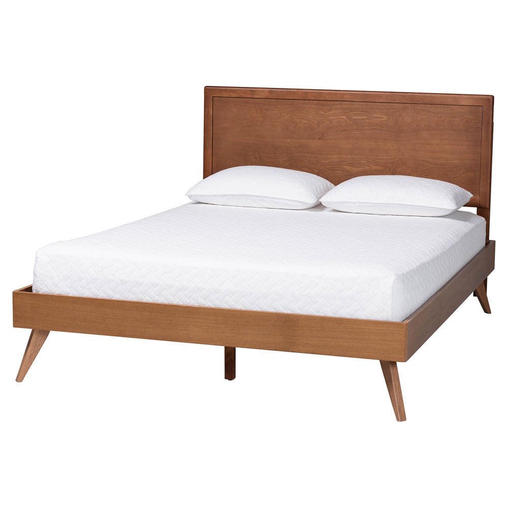 Baxton Studio Baxton Jiro Platform Bed Frame With Paneled Headboard, Angled Mid-Century Legs, Sturdy No-Box Spring Support Ash Walnut Jiro-Ash Walnut-King