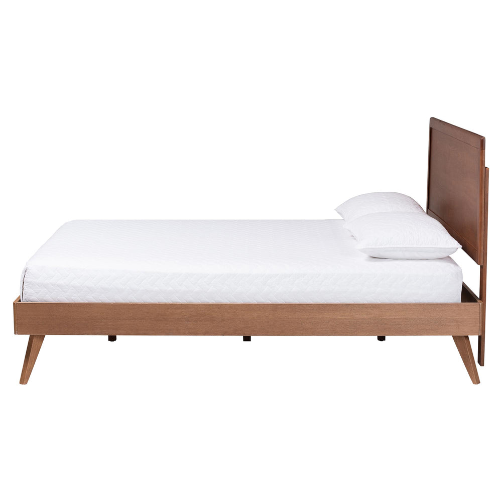 Baxton Studio Baxton Jiro Platform Bed Frame With Paneled Headboard, Angled Mid-Century Legs, Sturdy No-Box Spring Support Ash Walnut Jiro-Ash Walnut-King