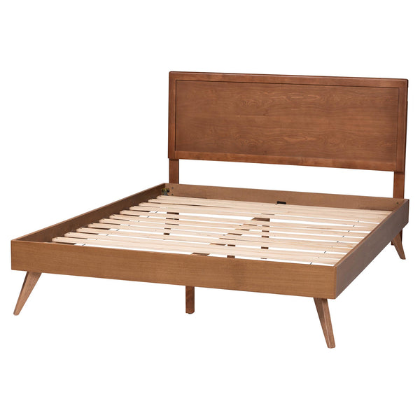 Baxton Studio Baxton Jiro Platform Bed Frame With Paneled Headboard, Angled Mid-Century Legs, Sturdy No-Box Spring Support Ash Walnut Jiro-Ash Walnut-King