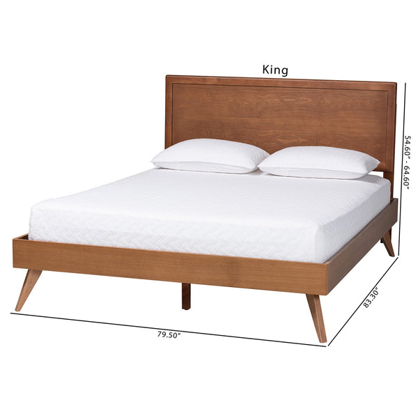 Baxton Studio Baxton Jiro Platform Bed Frame With Paneled Headboard, Angled Mid-Century Legs, Sturdy No-Box Spring Support Ash Walnut Jiro-Ash Walnut-King