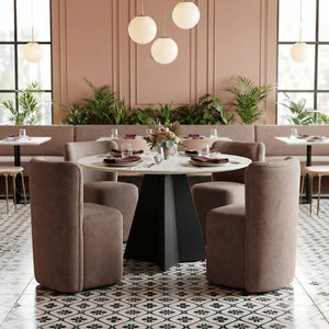 Bambun Upholstered Dining Chair on Casters Eucalyptus Frame Modern Neutral Seat