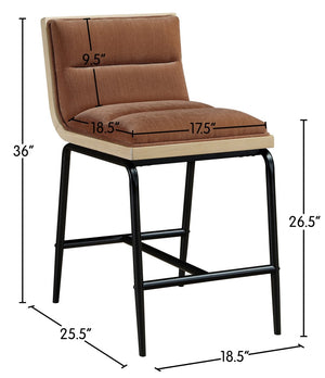 Meridian Furniture Viceroy Upholstered Counter Stool with Matte Black Iron Frame and Natural Wood Accents Cognac 11099Cognac-C