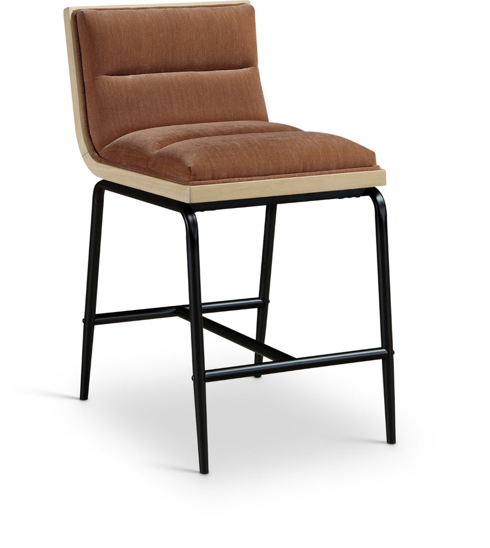 Meridian Furniture Viceroy Upholstered Counter Stool with Matte Black Iron Frame and Natural Wood Accents Cognac 11099Cognac-C