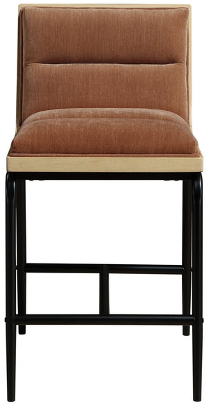 Meridian Furniture Viceroy Upholstered Counter Stool with Matte Black Iron Frame and Natural Wood Accents Cognac 11099Cognac-C