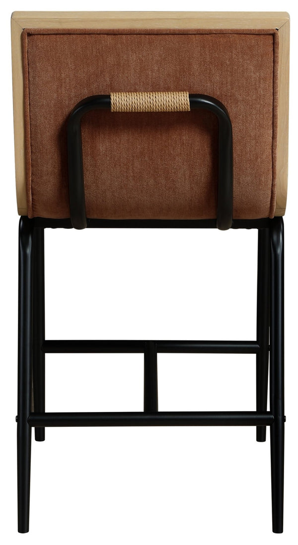 Meridian Furniture Viceroy Upholstered Counter Stool with Matte Black Iron Frame and Natural Wood Accents Cognac 11099Cognac-C