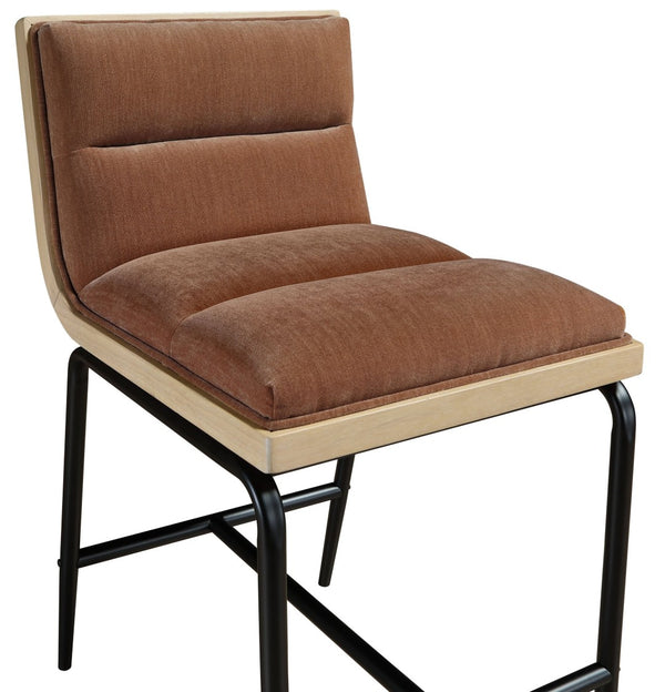 Meridian Furniture Viceroy Upholstered Counter Stool with Matte Black Iron Frame and Natural Wood Accents Cognac 11099Cognac-C