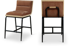 Meridian Furniture Viceroy Upholstered Counter Stool with Matte Black Iron Frame and Natural Wood Accents Cognac 11099Cognac-C