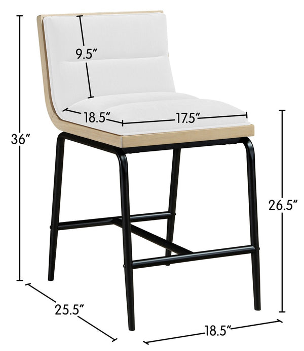 Meridian Furniture Viceroy Upholstered Counter Stool with Matte Black Iron Frame and Natural Wood Accents Cream 11099Cream-C
