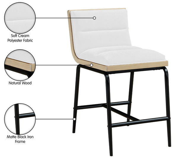 Meridian Furniture Viceroy Upholstered Counter Stool with Matte Black Iron Frame and Natural Wood Accents Cream 11099Cream-C