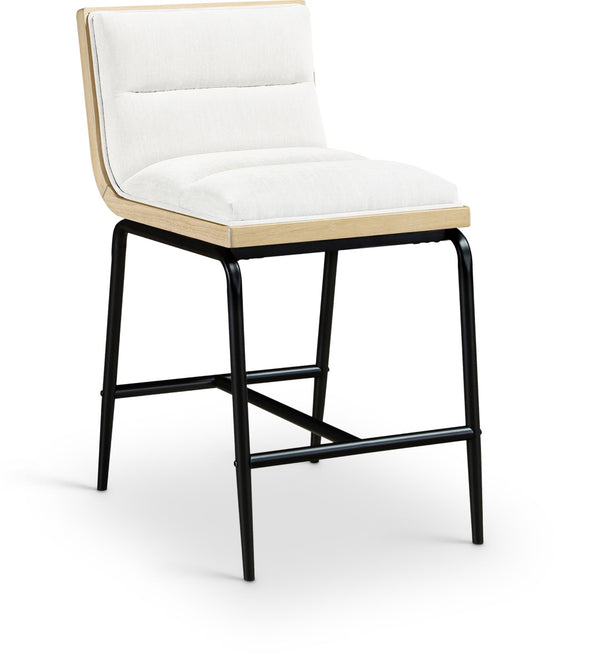 Meridian Furniture Viceroy Upholstered Counter Stool with Matte Black Iron Frame and Natural Wood Accents Cream 11099Cream-C