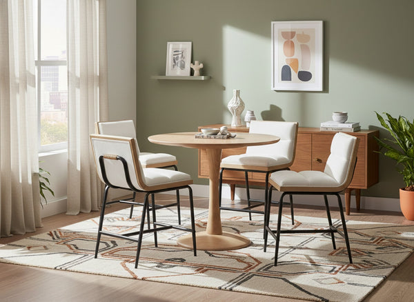 Meridian Furniture Viceroy Upholstered Counter Stool with Matte Black Iron Frame and Natural Wood Accents Cream 11099Cream-C