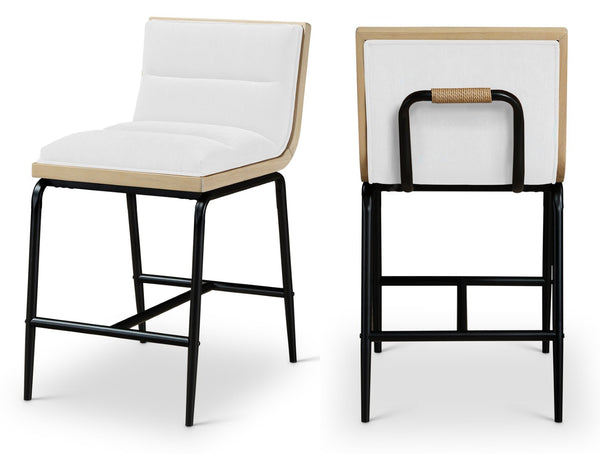 Meridian Furniture Viceroy Upholstered Counter Stool with Matte Black Iron Frame and Natural Wood Accents Cream 11099Cream-C