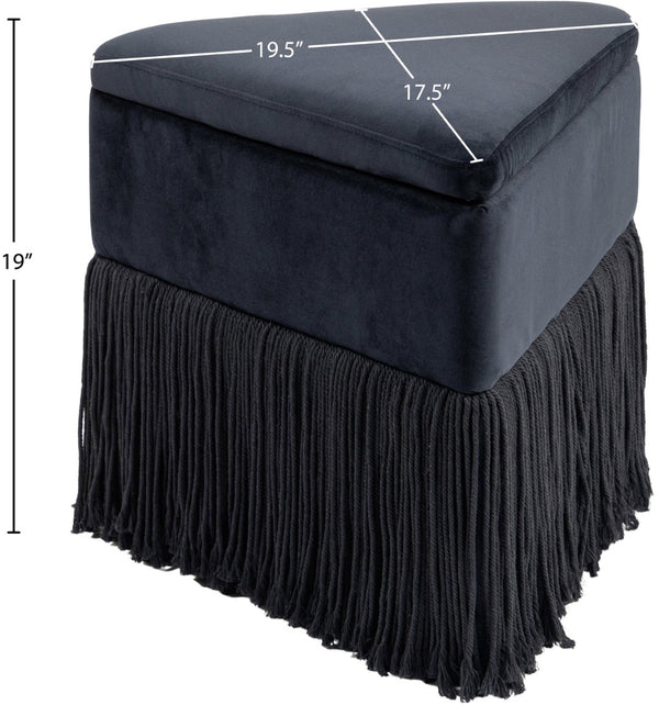 Meridian Furniture Trivoli Velvet Triangular Storage Ottoman with Fringe Skirt Sculptural Accent Stool for Glam Rooms Black 110Black