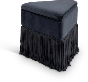Meridian Furniture Trivoli Velvet Triangular Storage Ottoman with Fringe Skirt Sculptural Accent Stool for Glam Rooms Black 110Black