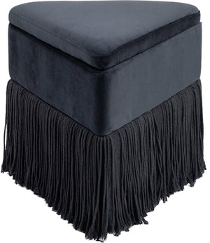 Meridian Furniture Trivoli Velvet Triangular Storage Ottoman with Fringe Skirt Sculptural Accent Stool for Glam Rooms Black 110Black