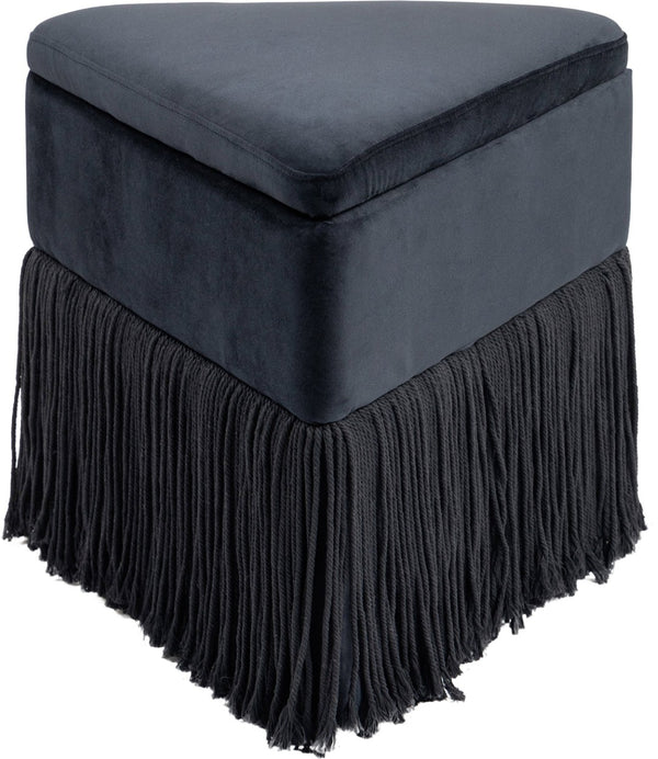 Meridian Furniture Trivoli Velvet Triangular Storage Ottoman with Fringe Skirt Sculptural Accent Stool for Glam Rooms Black 110Black
