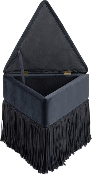 Meridian Furniture Trivoli Velvet Triangular Storage Ottoman with Fringe Skirt Sculptural Accent Stool for Glam Rooms Black 110Black