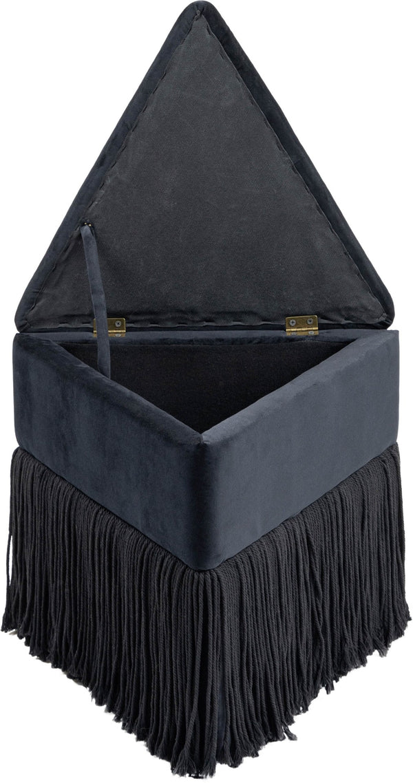Meridian Furniture Trivoli Velvet Triangular Storage Ottoman with Fringe Skirt Sculptural Accent Stool for Glam Rooms Black 110Black