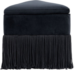 Meridian Furniture Trivoli Velvet Triangular Storage Ottoman with Fringe Skirt Sculptural Accent Stool for Glam Rooms Black 110Black