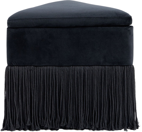 Meridian Furniture Trivoli Velvet Triangular Storage Ottoman with Fringe Skirt Sculptural Accent Stool for Glam Rooms Black 110Black