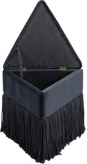 Meridian Furniture Trivoli Velvet Triangular Storage Ottoman with Fringe Skirt Sculptural Accent Stool for Glam Rooms Black 110Black