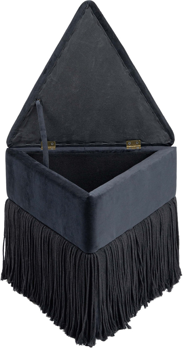 Meridian Furniture Trivoli Velvet Triangular Storage Ottoman with Fringe Skirt Sculptural Accent Stool for Glam Rooms Black 110Black
