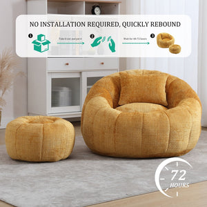 English Elm UNITED Cloud-Luxe Chenille Memory Foam Bean Bag Chair with Ottoman and Pillow for Ultimate Comfort Yellow W1568P361698