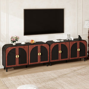 English Elm Vintage Arched Four Door Buffet Cabinet Mdf Wood Grain Finish with Soft Close Hinges W688P389191