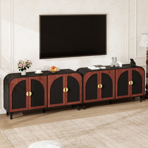 English Elm Vintage Arched Four Door Buffet Cabinet Mdf Wood Grain Finish with Soft Close Hinges W688P389191