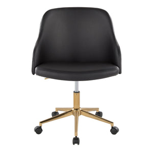 English Elm Office Swivel Chair with Gold Base Walnut Accents and Black Faux Leather Seat B202P474166