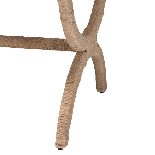 English Elm Japandi Woven Jute Bench with Sculptural Hourglass Legs for Entryway or Bedroom B2750P467806