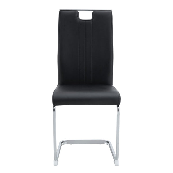 English Elm Set of 4 Black Pu Leather Bow Back Dining Chairs Ergonomic Industrial Modern W3875P372963